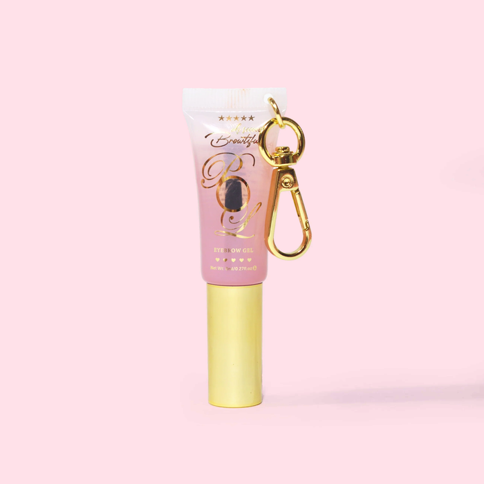 Mini tube de Gel Sourcils Transparent Porte-clés P.Louise Babyccino sur fond rose