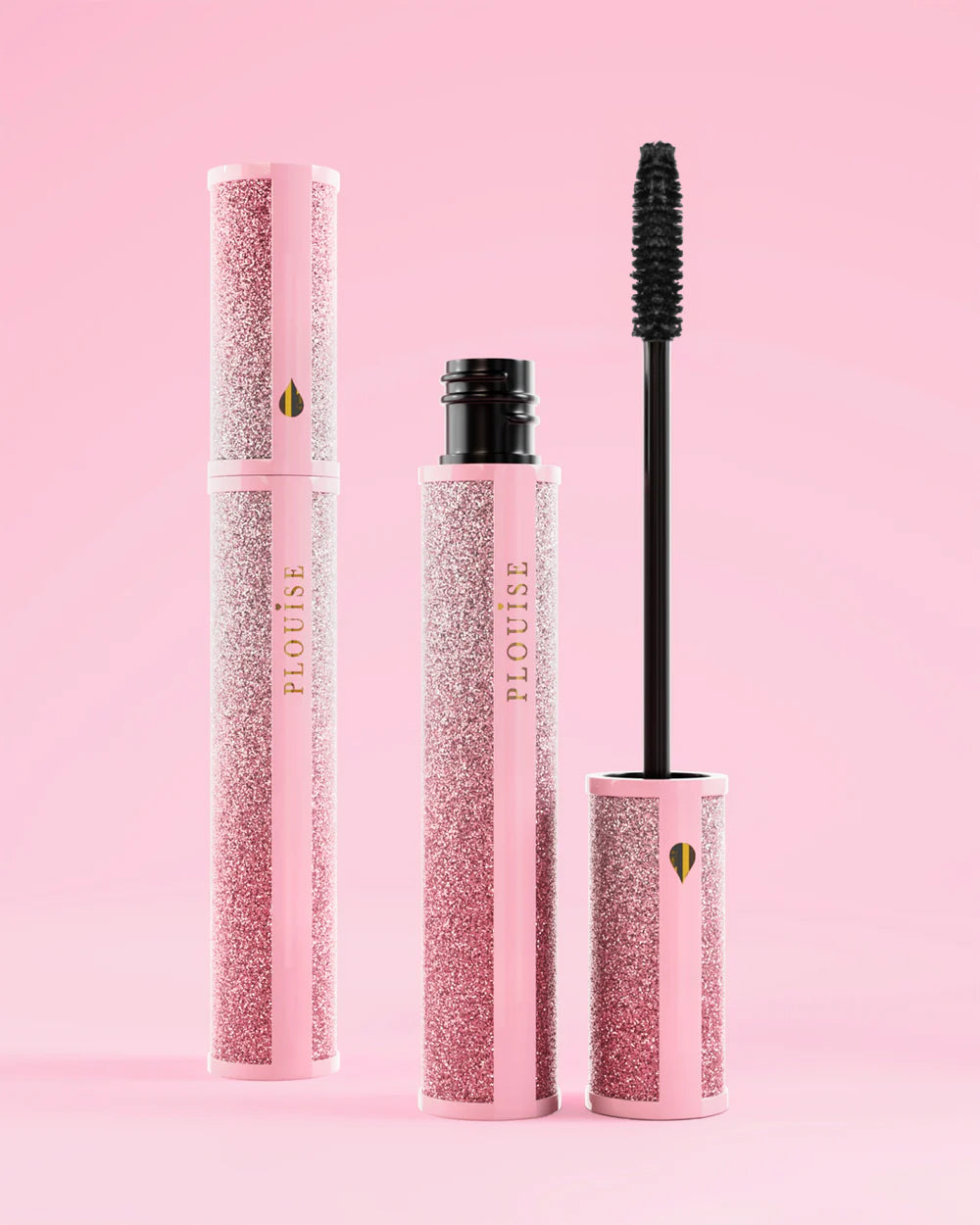 Mascara P.Louise Cry Baby avec boîtier pailleté sur fond rose