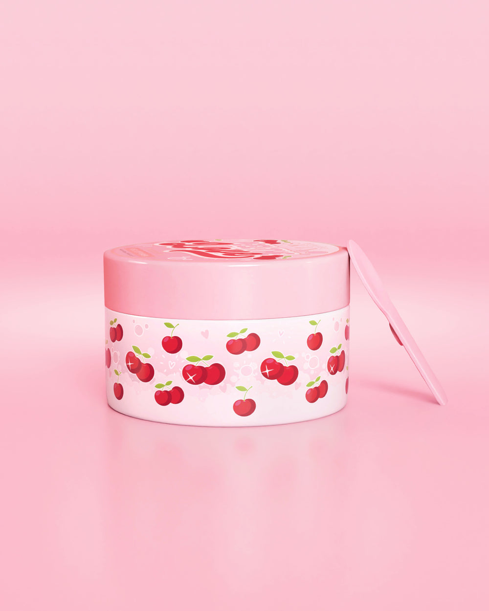 Conteneur rose avec motif cerise sur fond rose