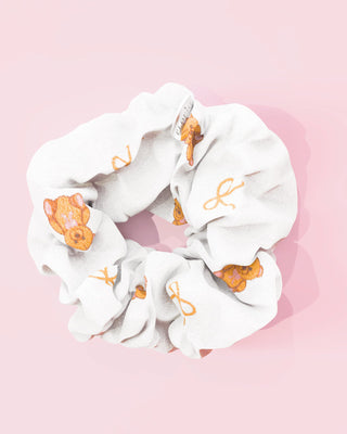 Womens white large print teddy bear hair scrunchie