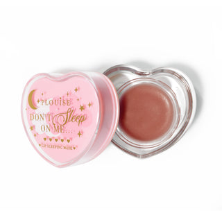 Pink heart-shaped lip sleeping mask in fudge scent on a white background